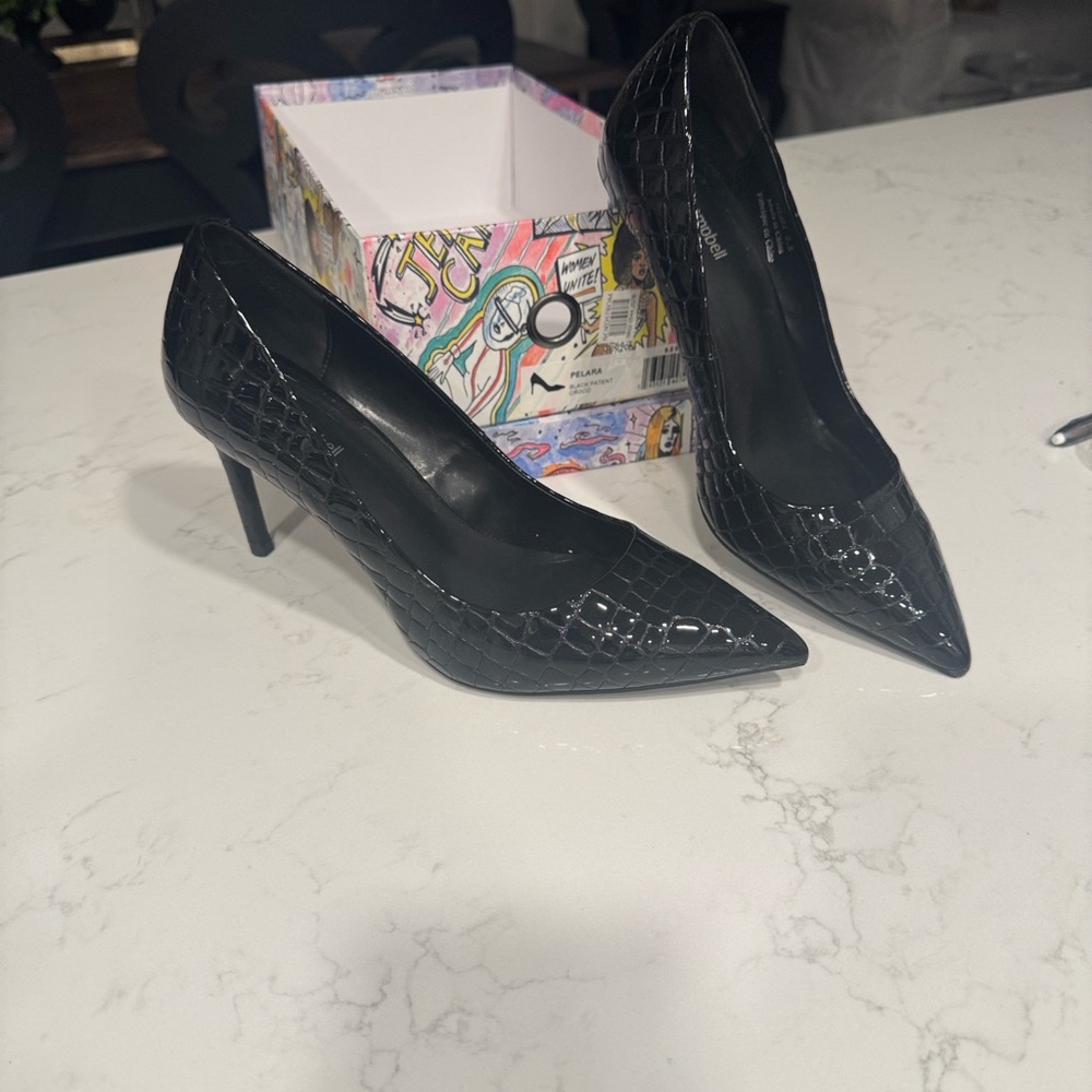 Jeffrey Campbell Black Crocodile-Patterned Heels